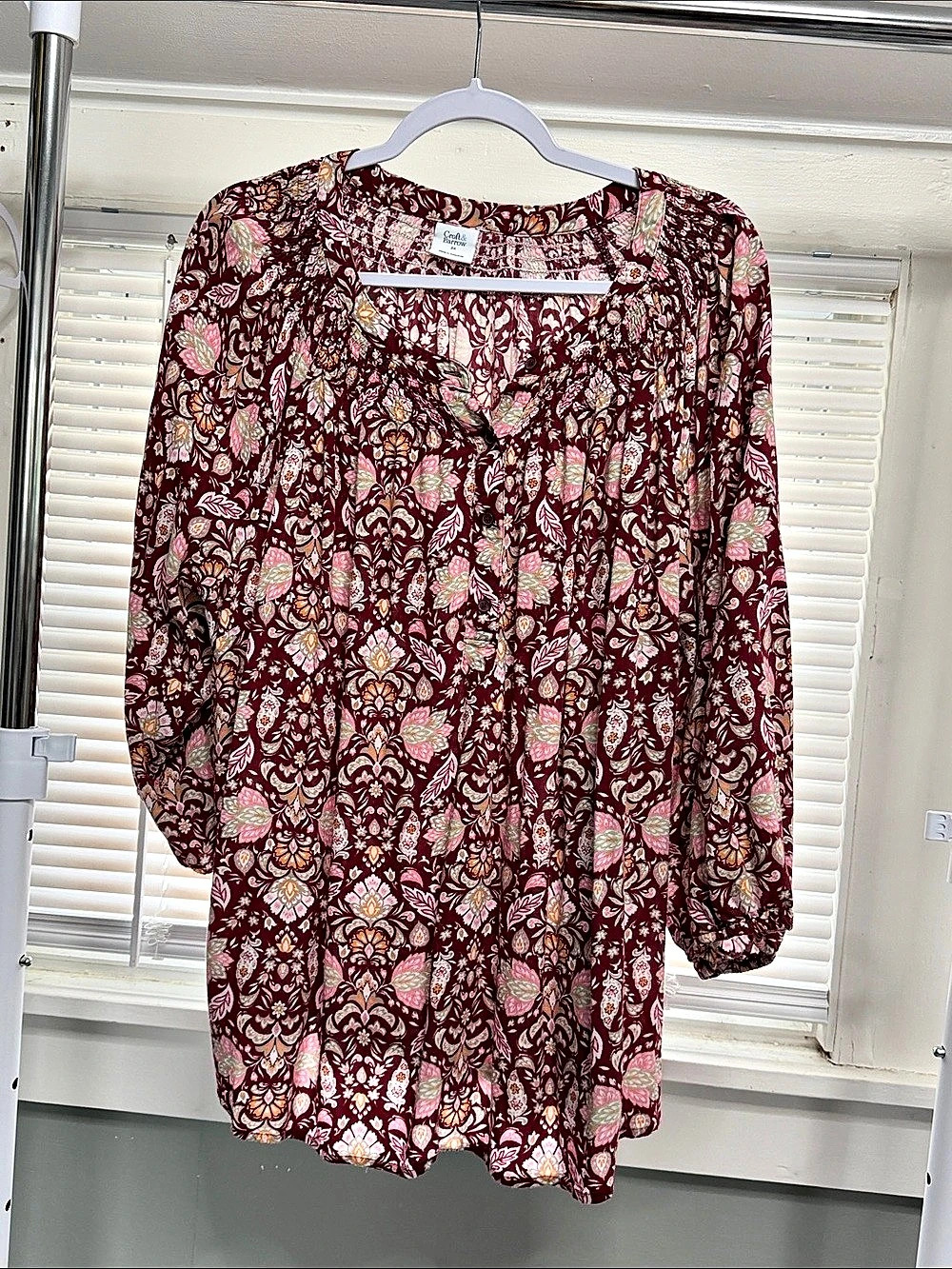 Croft & Barrow Floral Blouse in Burgundy & Pink Size 2X Like New